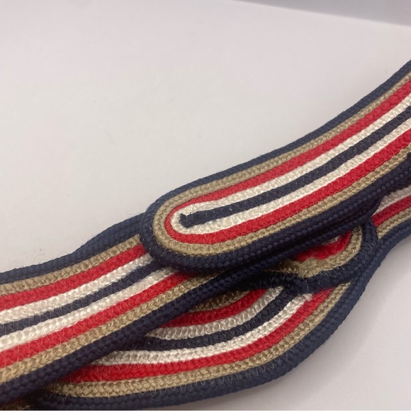 2FOR$30 Vintage 80s Wide Striped Woven Waist Belt Red White Blue & Tan - Picture 10 of 12